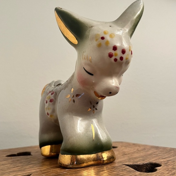 Vintage animal pot Charming Ceramic Donkey planter pot Figurine with Gold Accent - Picture 8 of 8